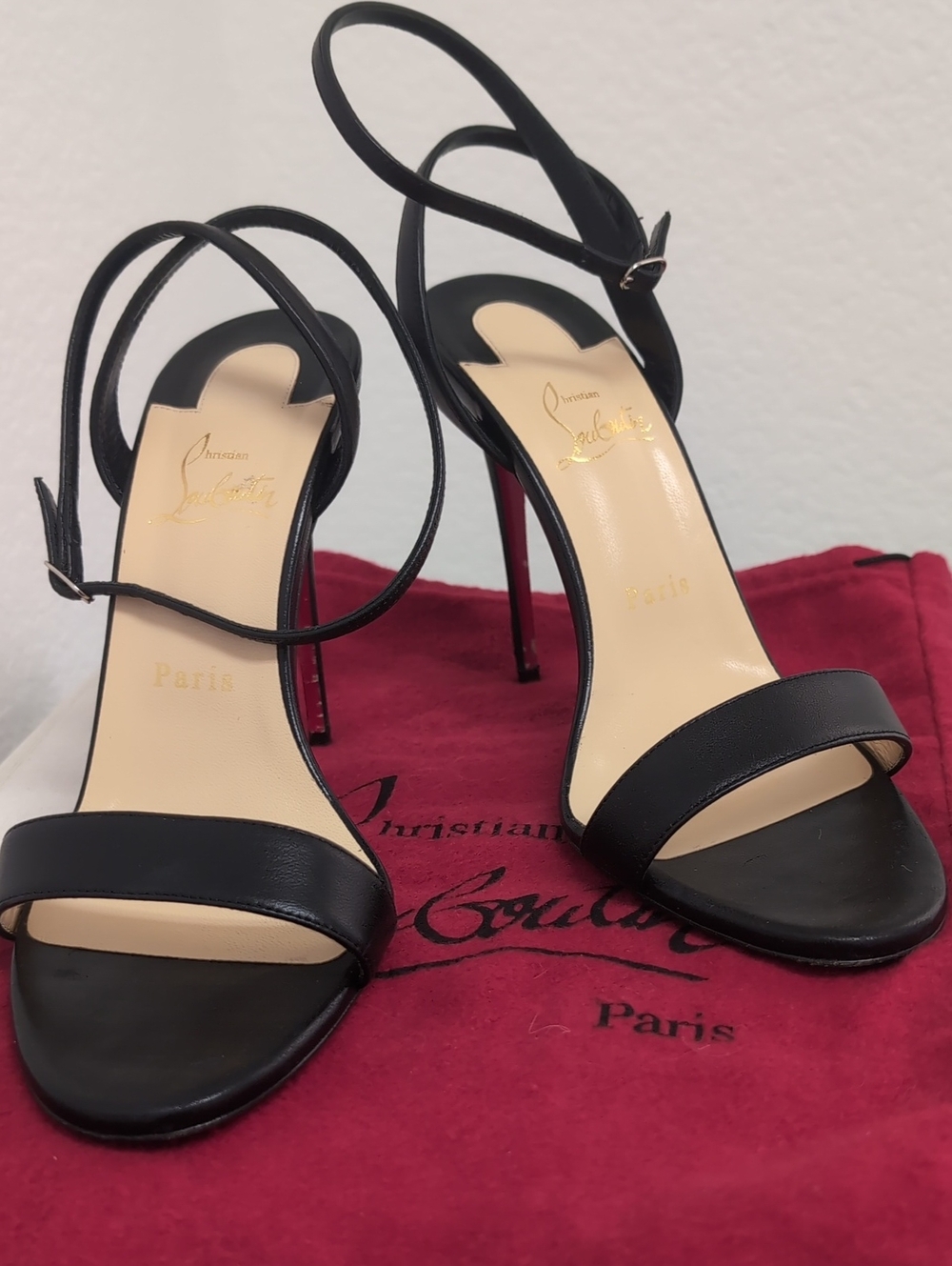 Christian Louboutin Black Leather Open-Toe Stiletto Sandals